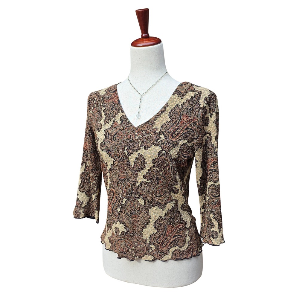 Paisley Y2K Top Size‎ S Brown Mesh Crepe Stretch Goblin Fairy Whimisgoth Neutral